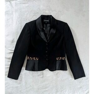 VTG John Meyer Black Mixed Media Beaded Blazer Women's Size 8 Floral Office